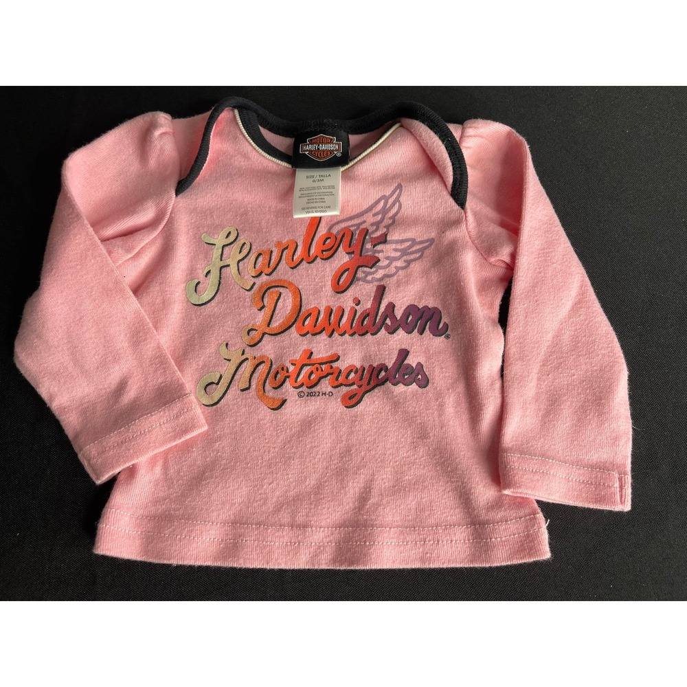 Harley Davidson Baby Girl Pink Long Sleeve Graphic Top 0-3M 2022 Licensed